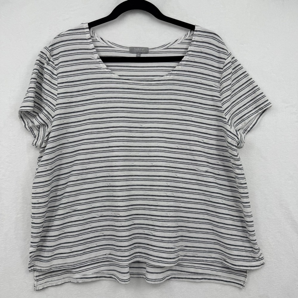 Habitat White Black Striped Cotton T-Shirt L Layering Textured Casual Classic